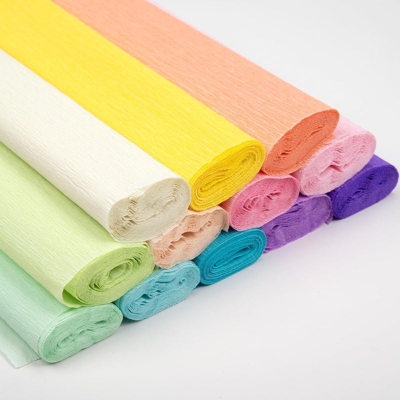 fuceury 12 Colors Crepe Paper Rolls, 10 x 98Inch Wide Crepe Paper Sheets with Floral Stem Wire and Green Floral Tapes for DIY Gift Wrapping Paper Crafts Birthday Wedding Holiday Paper Flower?Multicolor 03? - Image 4